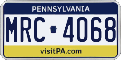PA license plate MRC4068