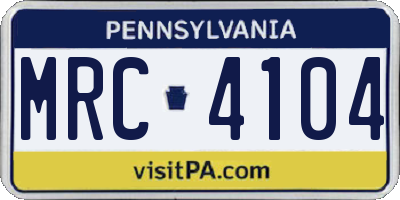 PA license plate MRC4104