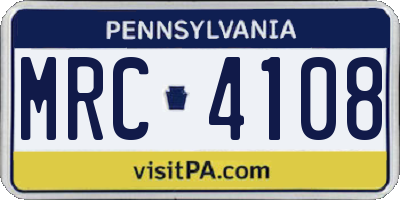 PA license plate MRC4108