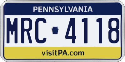 PA license plate MRC4118