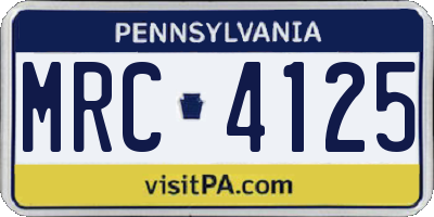 PA license plate MRC4125