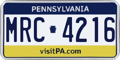 PA license plate MRC4216