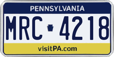 PA license plate MRC4218