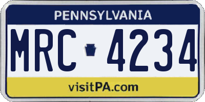 PA license plate MRC4234