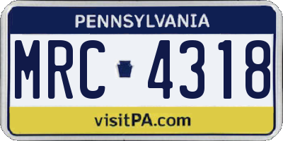 PA license plate MRC4318