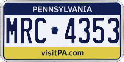 PA license plate MRC4353