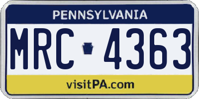 PA license plate MRC4363