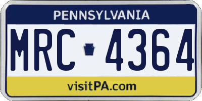 PA license plate MRC4364