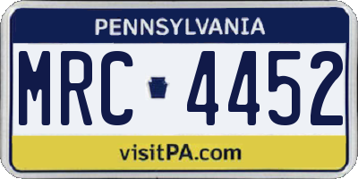 PA license plate MRC4452