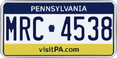 PA license plate MRC4538