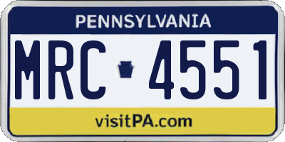 PA license plate MRC4551