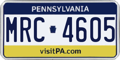 PA license plate MRC4605
