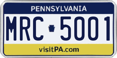 PA license plate MRC5001