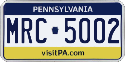 PA license plate MRC5002