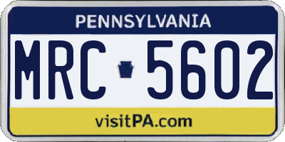 PA license plate MRC5602