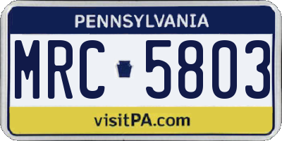 PA license plate MRC5803