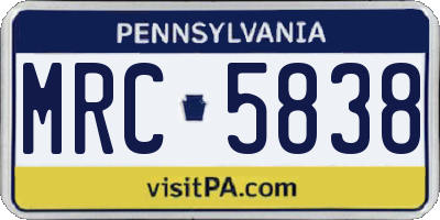 PA license plate MRC5838