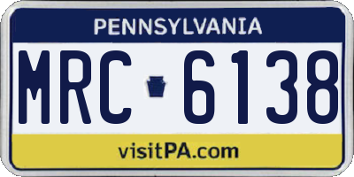 PA license plate MRC6138