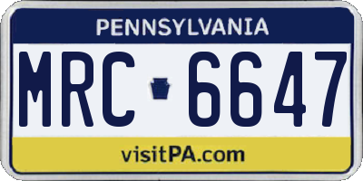 PA license plate MRC6647