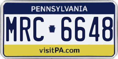 PA license plate MRC6648