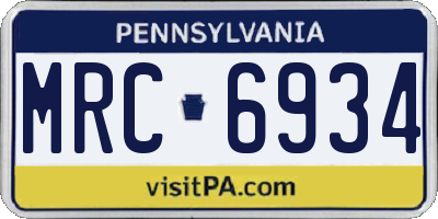 PA license plate MRC6934