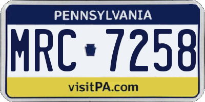 PA license plate MRC7258