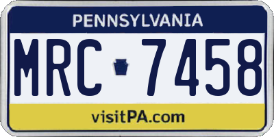 PA license plate MRC7458