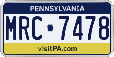 PA license plate MRC7478