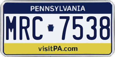 PA license plate MRC7538