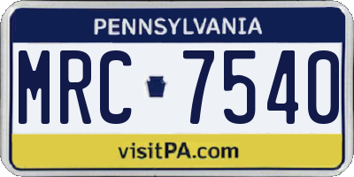 PA license plate MRC7540