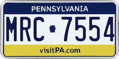 PA license plate MRC7554