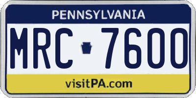 PA license plate MRC7600