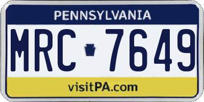 PA license plate MRC7649