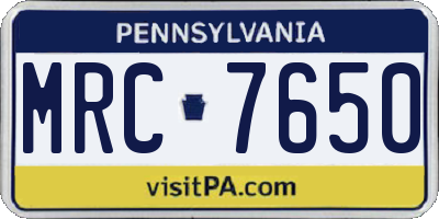 PA license plate MRC7650