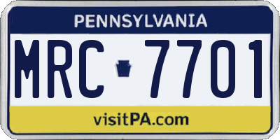 PA license plate MRC7701