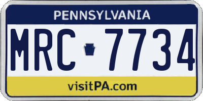 PA license plate MRC7734