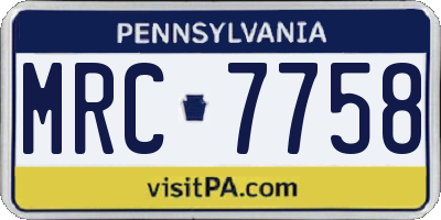 PA license plate MRC7758