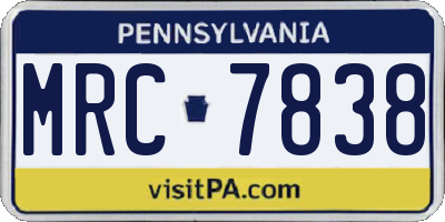 PA license plate MRC7838