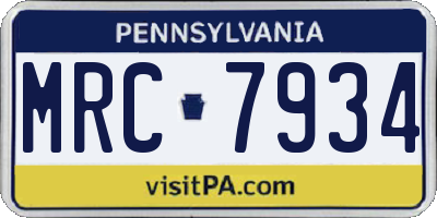 PA license plate MRC7934