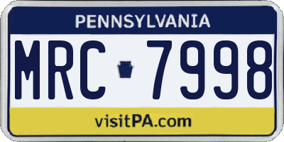 PA license plate MRC7998