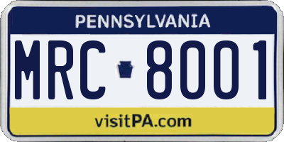 PA license plate MRC8001