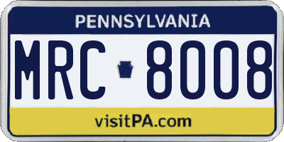 PA license plate MRC8008