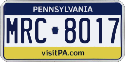PA license plate MRC8017