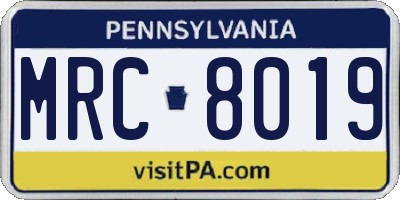 PA license plate MRC8019