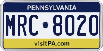 PA license plate MRC8020
