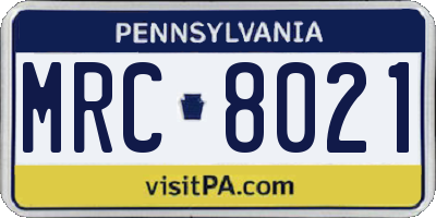 PA license plate MRC8021