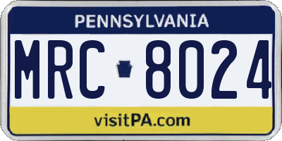 PA license plate MRC8024