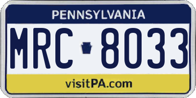 PA license plate MRC8033