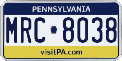 PA license plate MRC8038
