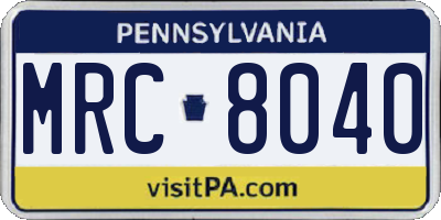PA license plate MRC8040